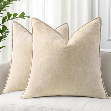 Summer Couch Throw Pillow Covers 18x18 Set of 2, Decorative Soft Velvet Modern Cozy Chenille Pillow Cases with