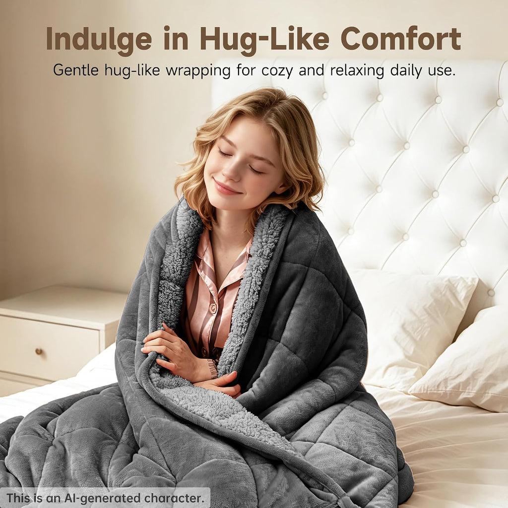 Weighted Blanket 15 lbs for Adults, Grey, Queen 60 x 80 Inches | Soft Warm Heavy Blanket, Glass Beads, Cozy