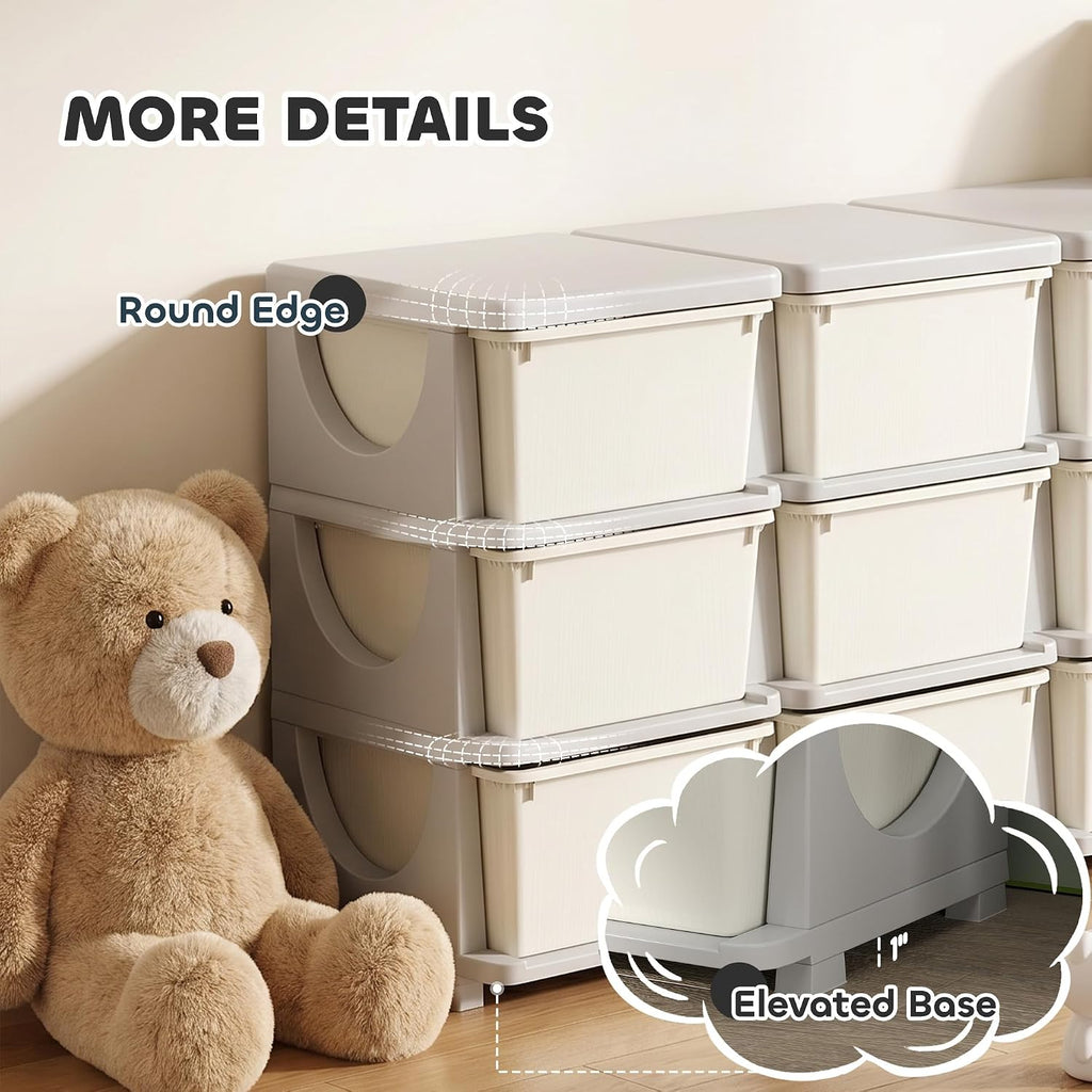 9 Drawers Kids Storage Unit 3 Tier Toy Organizers Cream White | Stackable Storage Chest, Bedroom, Nursery, Playroom