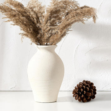 Ceramic Rustic Farmhouse Vase, 9.2 inch Whitewashed Terracotta Vase, Pottery Decorative Vases,Clay Decorative Vases