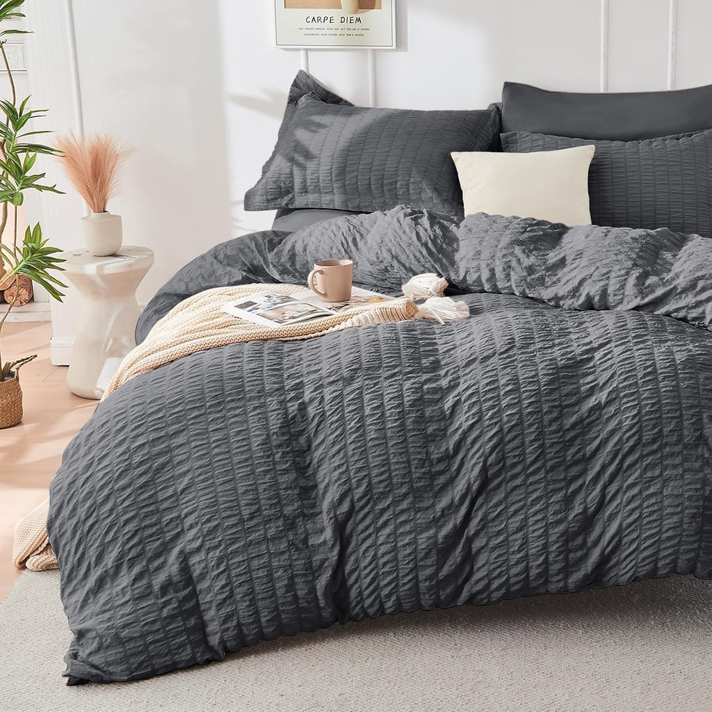 Comforter Set Seersucker 7 Pieces, All Season Luxury Bed in a Bag, Bedding Set with Comforters, Sheets