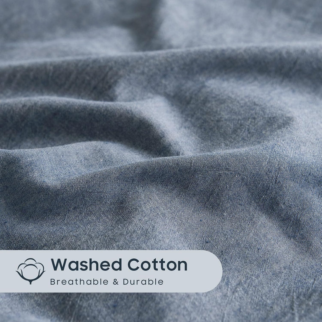 Cotton Duvet Cover Set, 100% Washed Cotton, Linen Like Textured, Breathable Durable Comfy Farmhouse Neutral Bedding