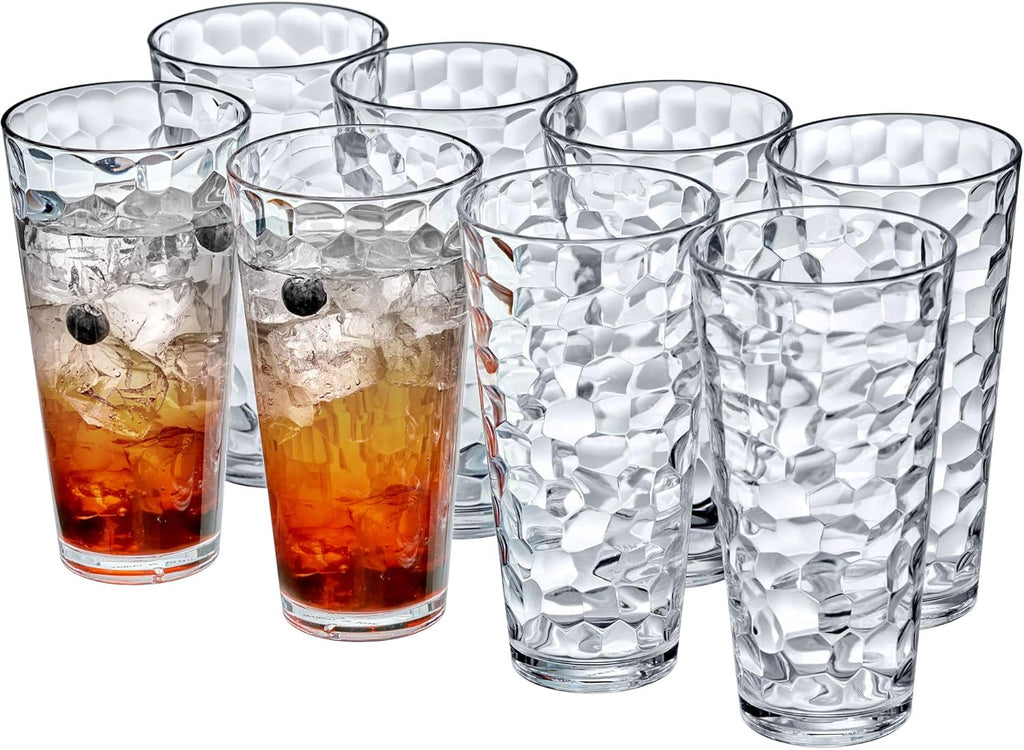 Iceberg - 24-Ounce Plastic Tumblers (Set of 8), Plastic Drinking Glasses, All-Clear High-Balls, Reusable Cups