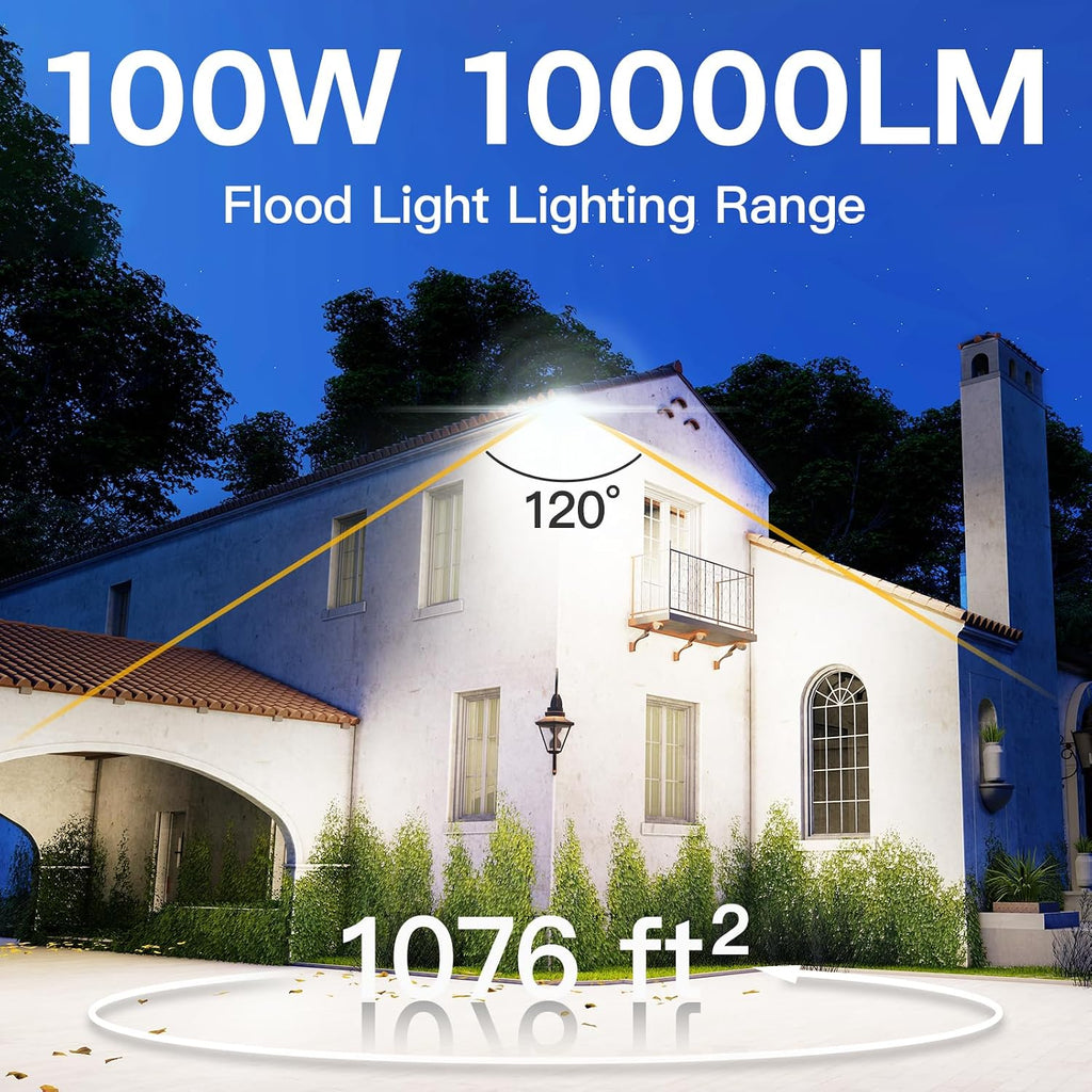 4 Pack LED Flood Lights Outdoor, 100W 10000LM Super Bright Floodlight Outside Work Light with 5.9FT Plug, IP65
