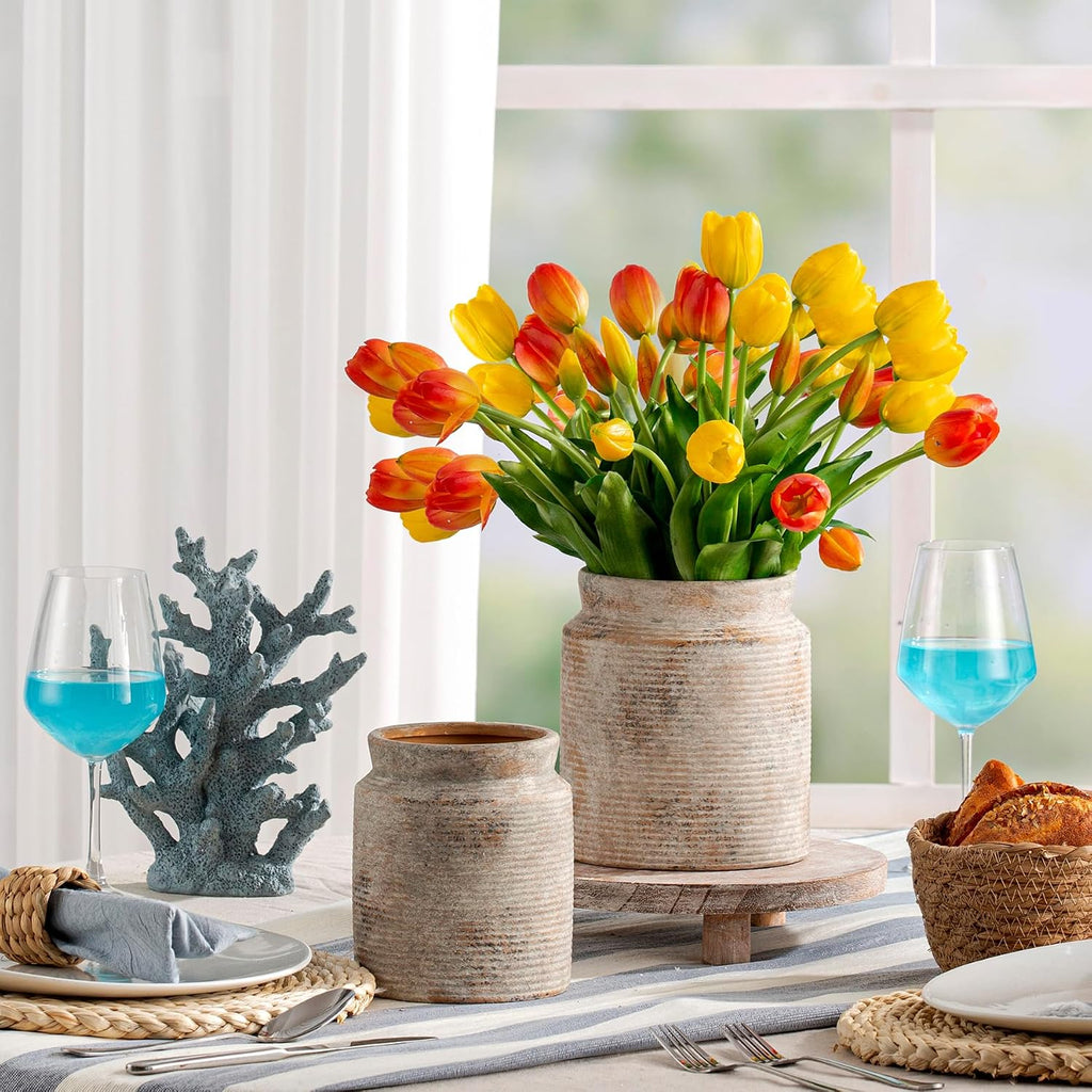 Ceramic Flower Vase 6.5 inch Farmhouse Rustic Vase