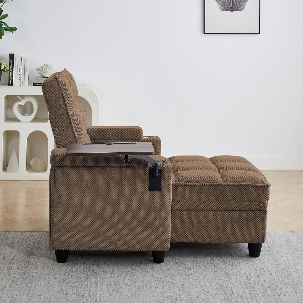 6-Position Adjustable Convertible Chaise Lounge Sleeper Chair with Storage, Modern Recliner Armchair with Swivel Tray