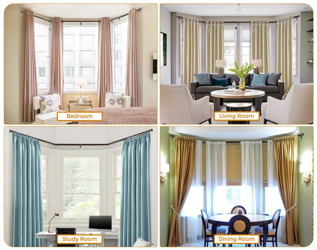 Bay Window Curtain Rods 36-72 Inch(Center Rod), 1" Diameter, Bronze