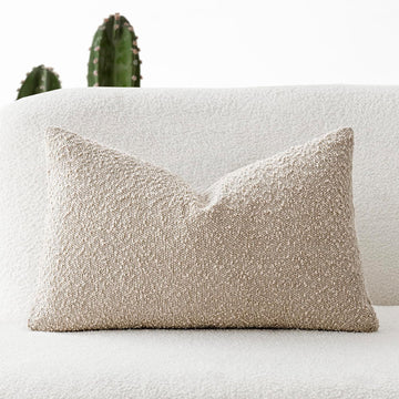 Textured Boucle Throw Pillow Covers Accent Solid Lumbar Pillow Cases Cozy Soft Decorative Couch Cushion Case for Chair Sofa Bedroom Living Room Home Decor, 12 x 20 Inch,Beige Oatmeal