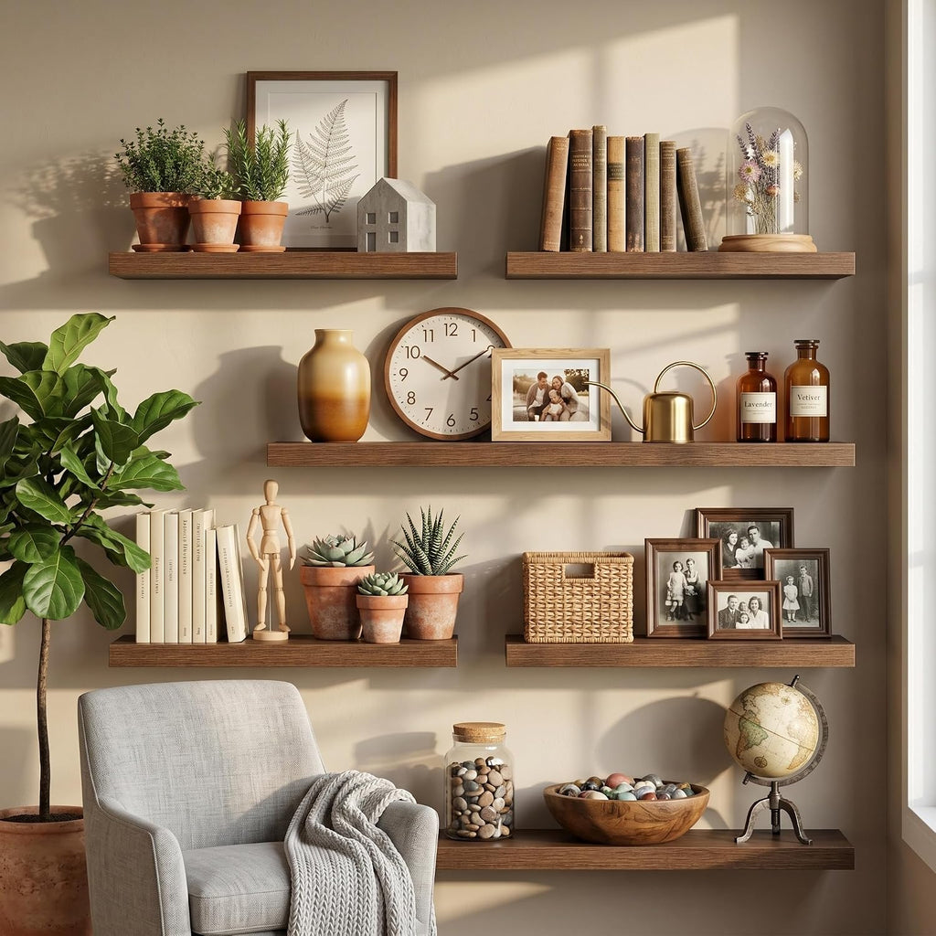 10" Deep Floating Shelves with Invisible Brackets, 24" Wall Shelves Bedroom Living Room, Modern Rustic Shelves Decor