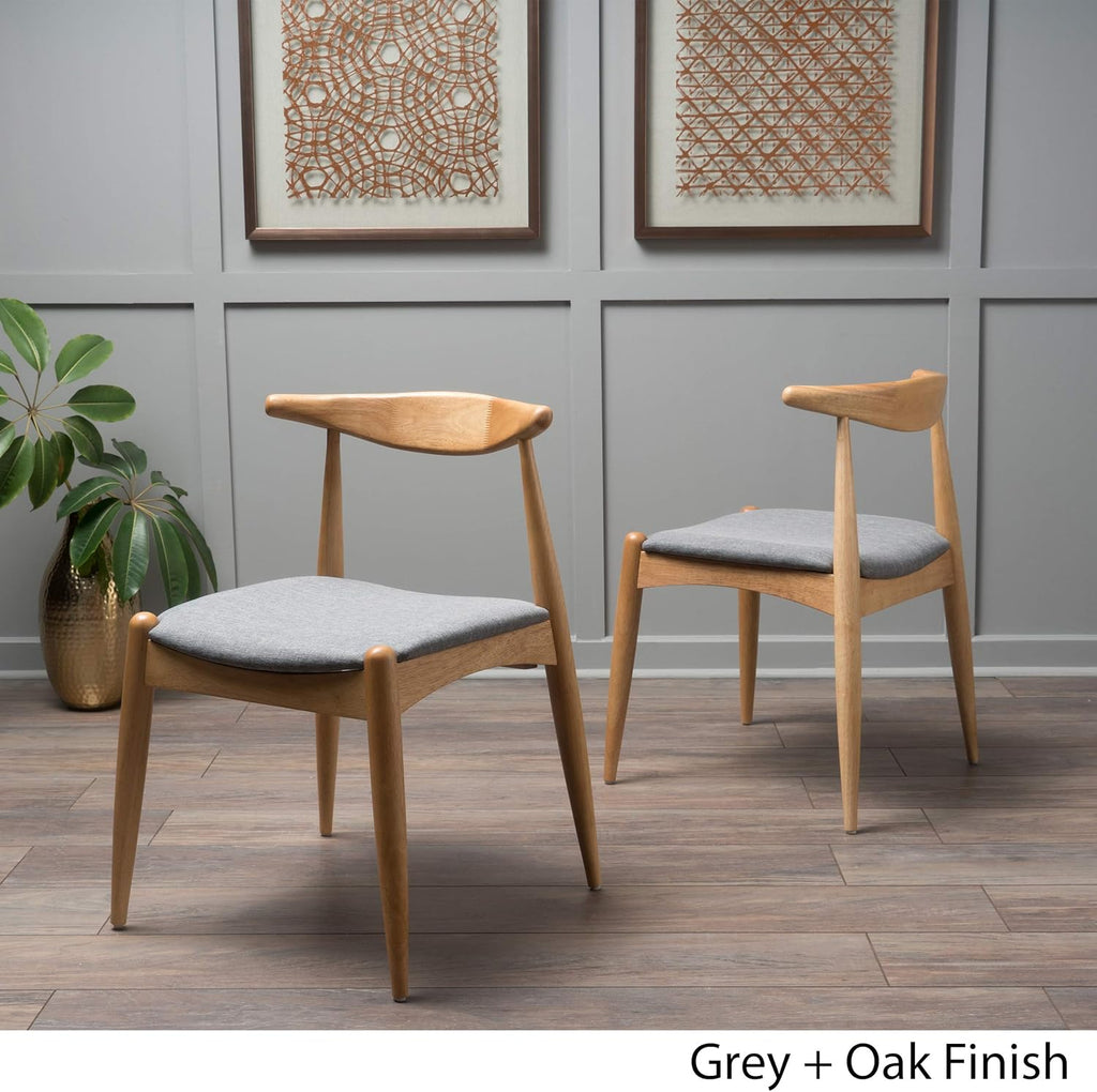 Francie Fabric with Oak Finish Dining Chairs, 2-Pcs Set, Grey / Oak
