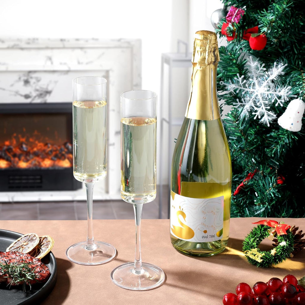 Champagne Flutes Set of 6 Hand Blown Elegant Champagne Glasses With Long Stem Elegant Sparkling Wine Stemware 6.5oz