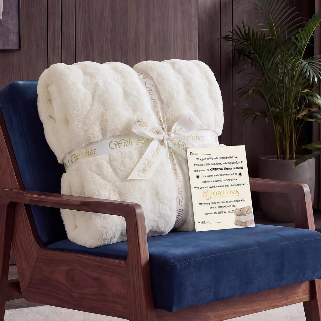 Light Beige Cozy Faux Fur Throw Blanket
