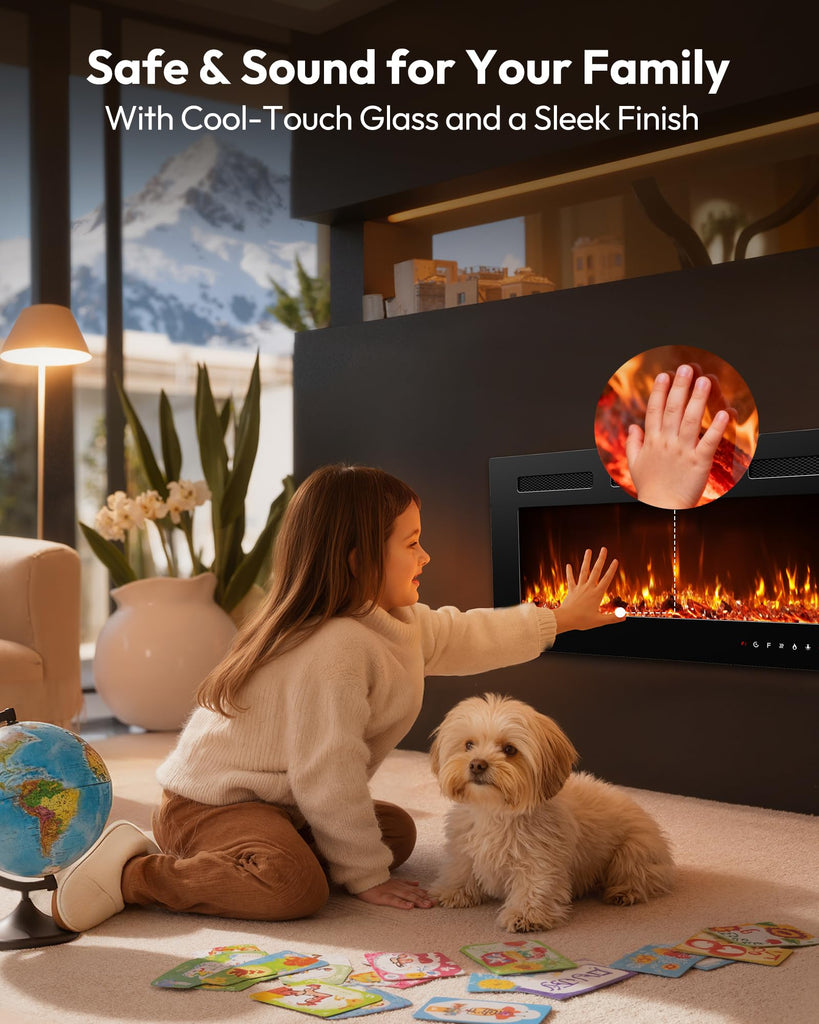 50 Inch Electric Fireplace Recessed Wall Mounted