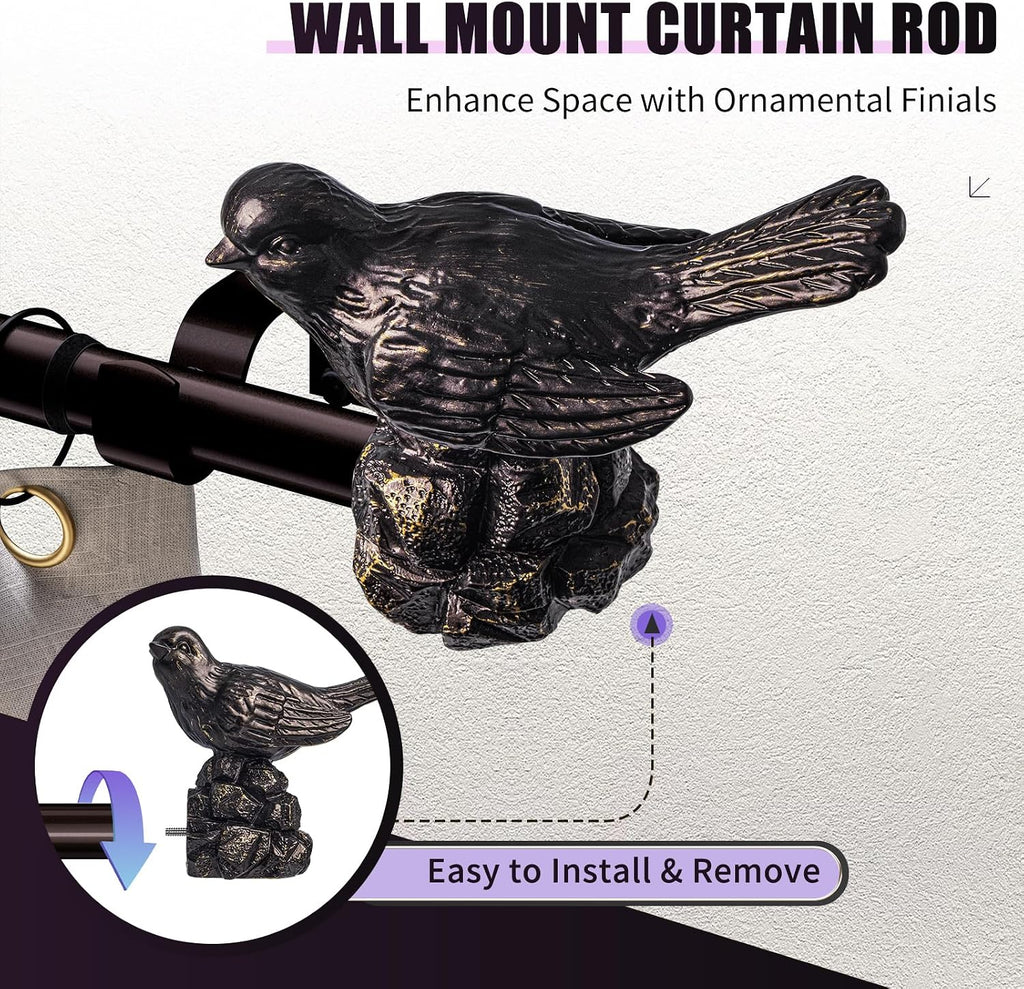 Curtain Rods Vintage Oil Bronze Curtain Rods for Windows Adjustable Drapery Rod with Bird Finials