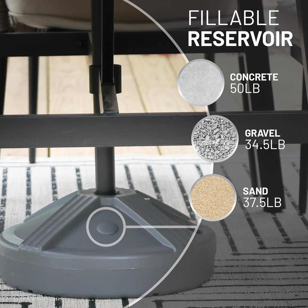 Durable 50 Pound Fillable Umbrella Base Designed to be Used with a Patio Table - Gray