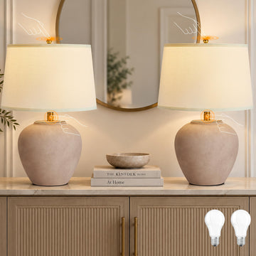 Rustic Touch Dimmable Ceramic Table Lamp, 23" Terracotta 2-Pack