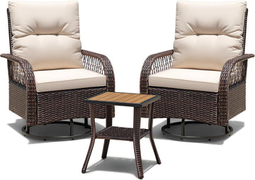 Patio Furniture Set Outdoor 3 Pieces Wicker Swivel Rocking Chairs | Rocking Chairs Set of 2 with Coffee Table, Patio