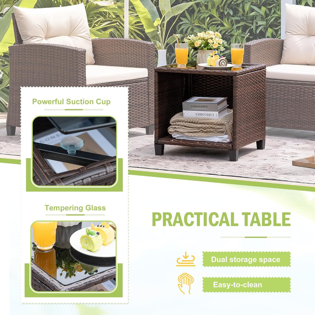 3 Pieces Patio Furniture Set, PE Rattan Wicker Patio Set with Two Outdoor Chairs and Table