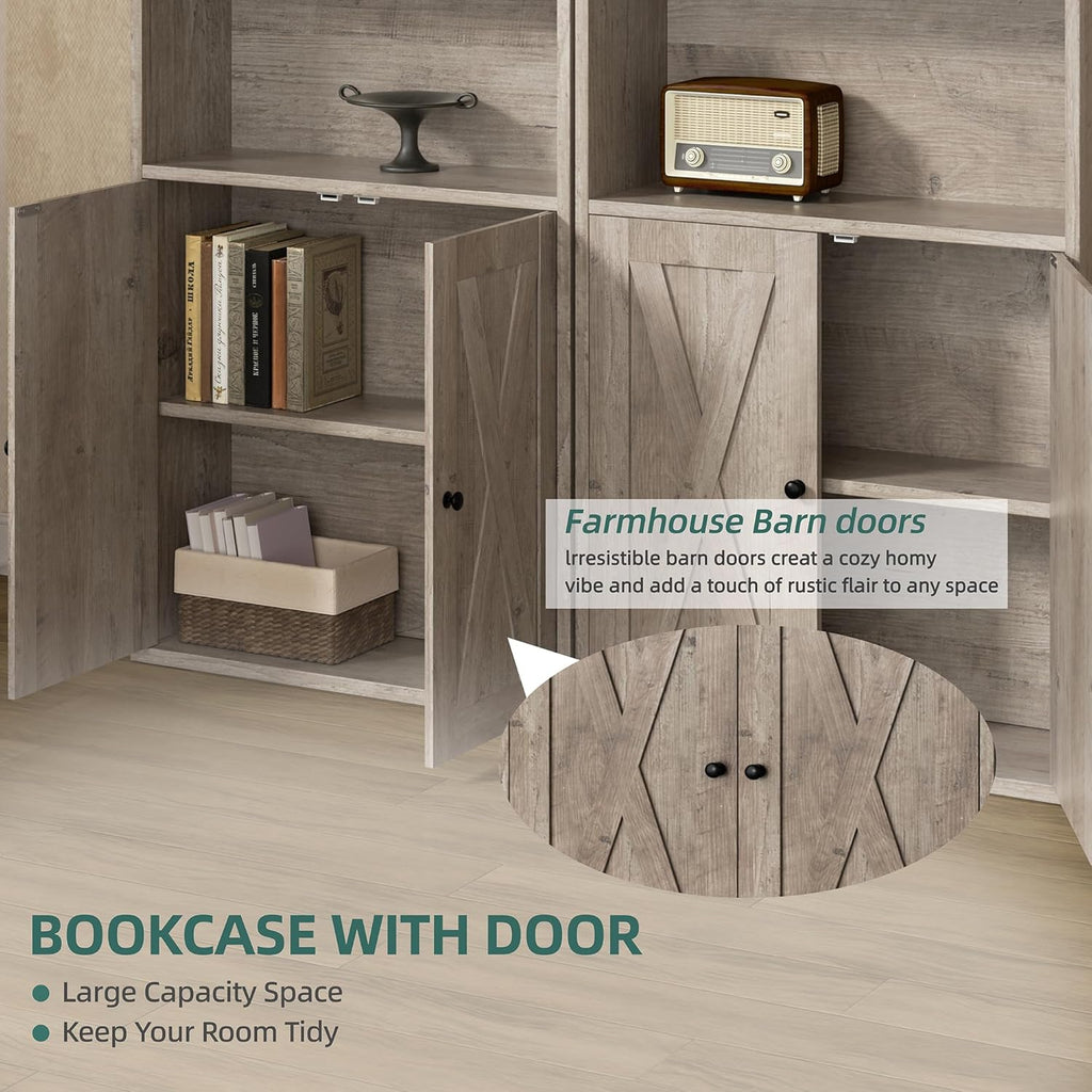 Bookshelf, Industrial Bookshelves and Bookcases with Doors Floor Standing 6 Shelf Display Storage Shelves 70.6 inches
