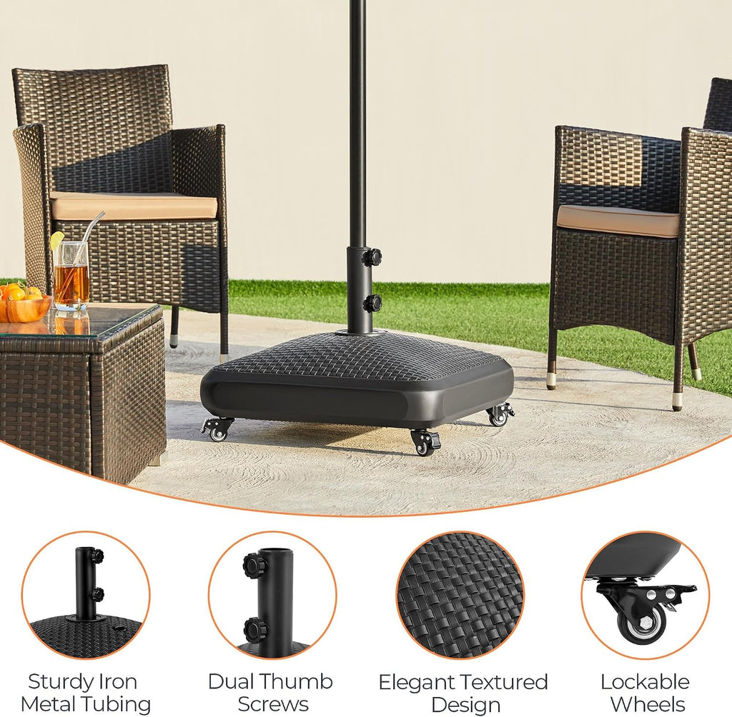 123lb Capacity Fillable Mobile Patio Umbrella Base, Windproof Heavy Duty Market Stand with 4 Wheels