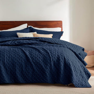 Quilts - Lightweight Bedspreads with Basket Weave Pattern, Soft Quilt Bedding Set, Navy Comforter Set