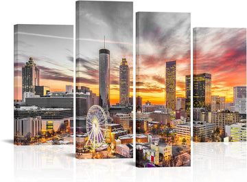 Atlanta Skyline Wall Art Cityscape Canvas Picture City Sunset Prints Living Room Wall Decor Framed
