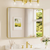 40 x 30 Inch Gold Bathroom Mirror, Brushed Brass Metal Frame Mirror for Vanity, Rectangle Wall Mounted Golden Modern