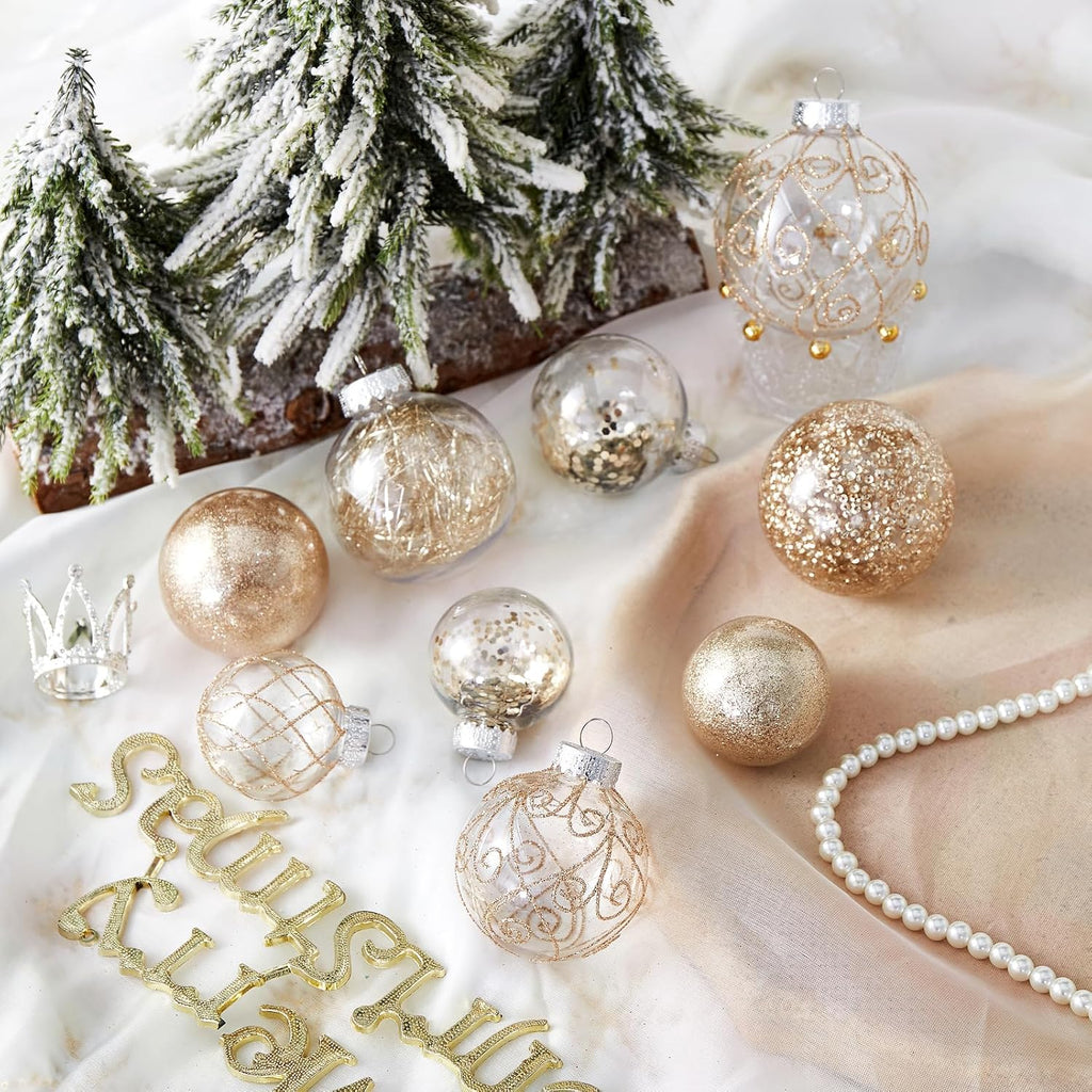 Christmas Ball Ornaments Shatterproof Clear Large Plastic Hanging Ball Decorative Baubles Set with Stuffed Delicate - Set of 30