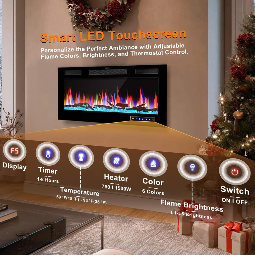 36" Electric Fireplace Inserts - Recessed Fire Place and Wall Fireplace Heater