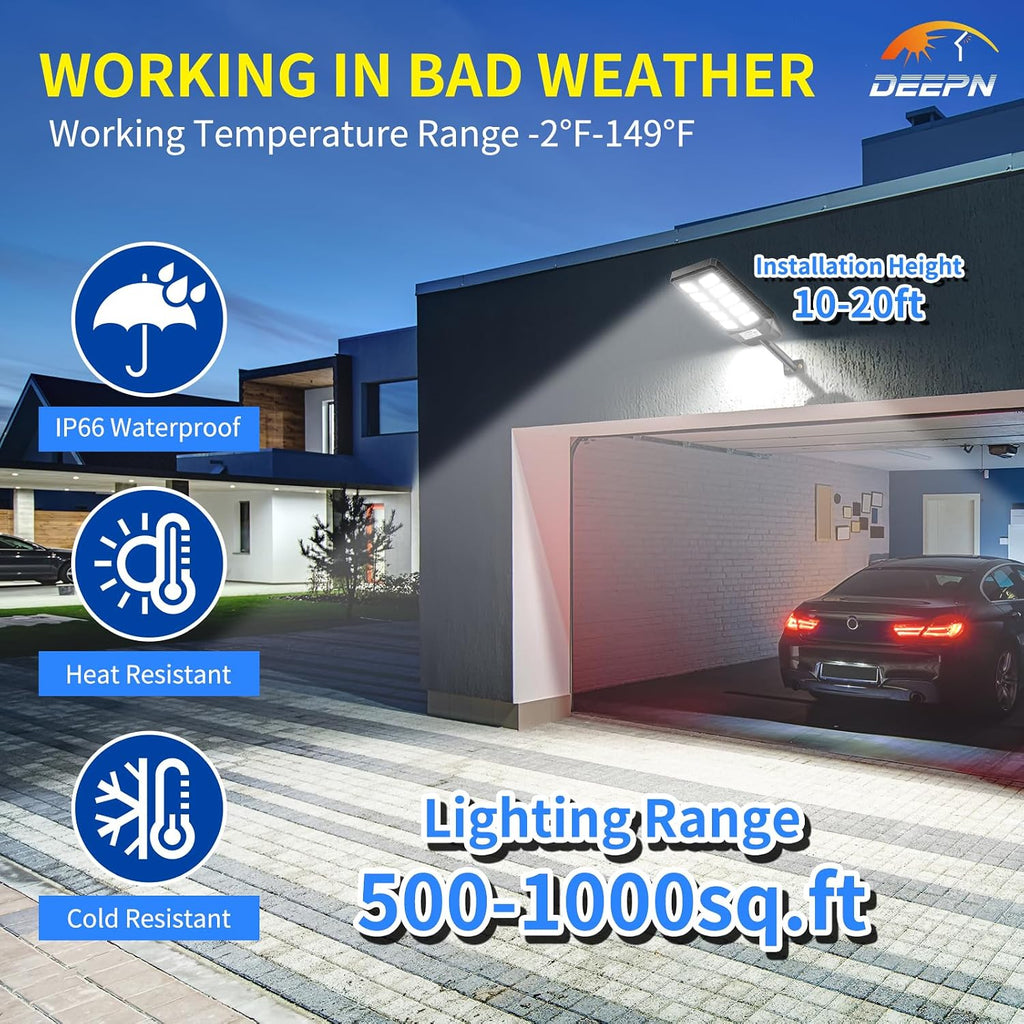 Solar Lights Outdoor, IP66 Waterproof Street Lights Outdoor, TW001 | 6500K Dusk to Dawn Solar Security Flood Lights