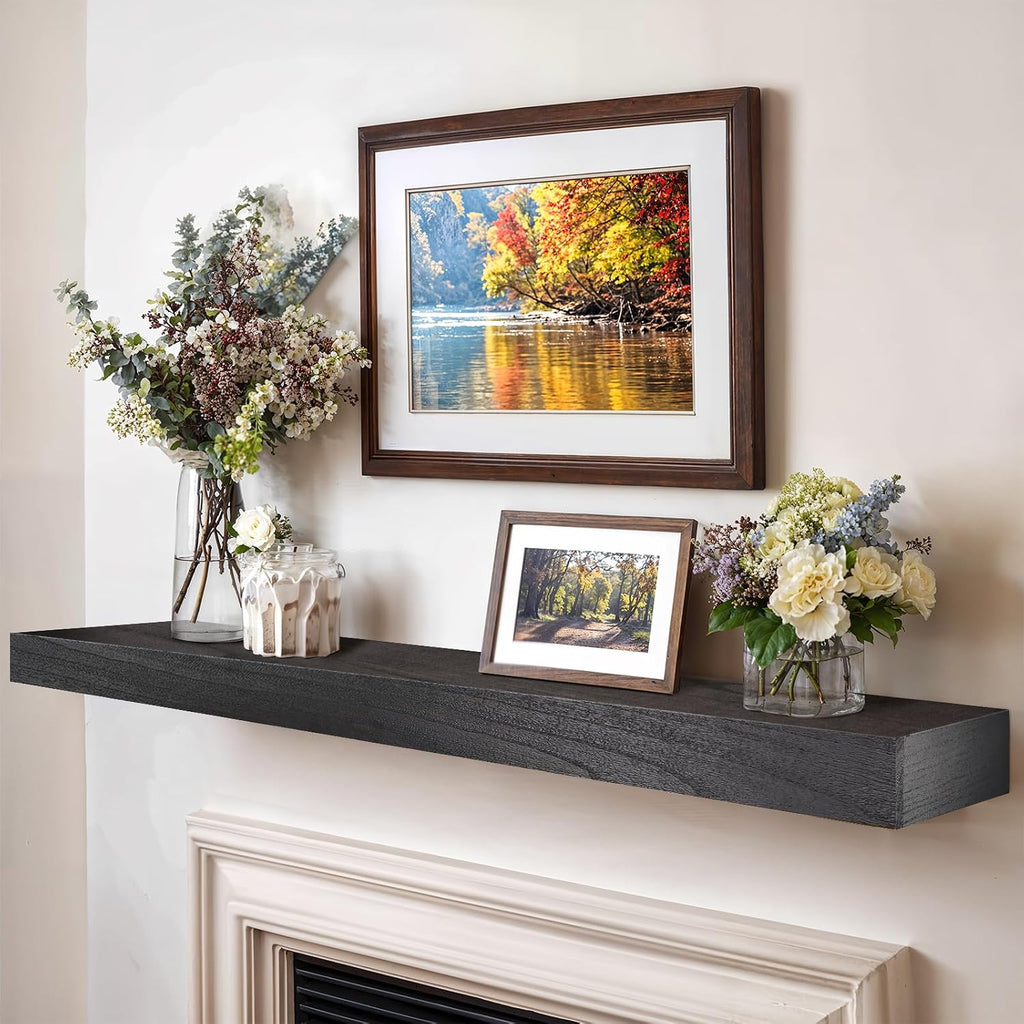 Shelf, 72×8×3 Inch Wooden Floating Shelf for Over Fireplace, Handcrafted Wood Mantels, Wall-Mounted Mantel Shelves