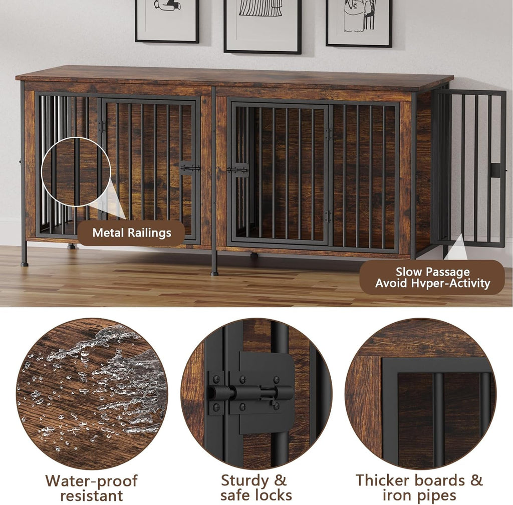 Dog Crate Furniture for 1 or 2 Dogs, Heavy Duty Single/Double Dog Crates for Small/Medium/Large Dogs