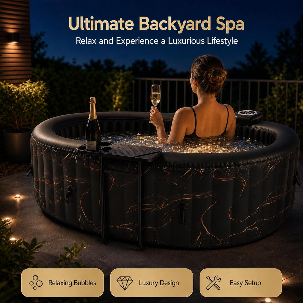 2 Person Inflatable Hot Tub with LED Lights & Table Tray