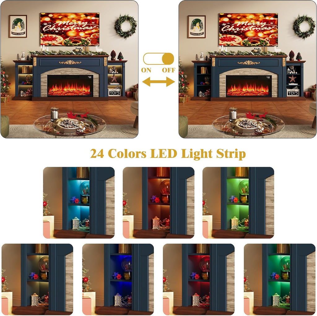 90inch Electric Fireplace TV Stand, Fireplace with Mantel Holds TVs up to 100 Inch, Entertainment Center with 36"