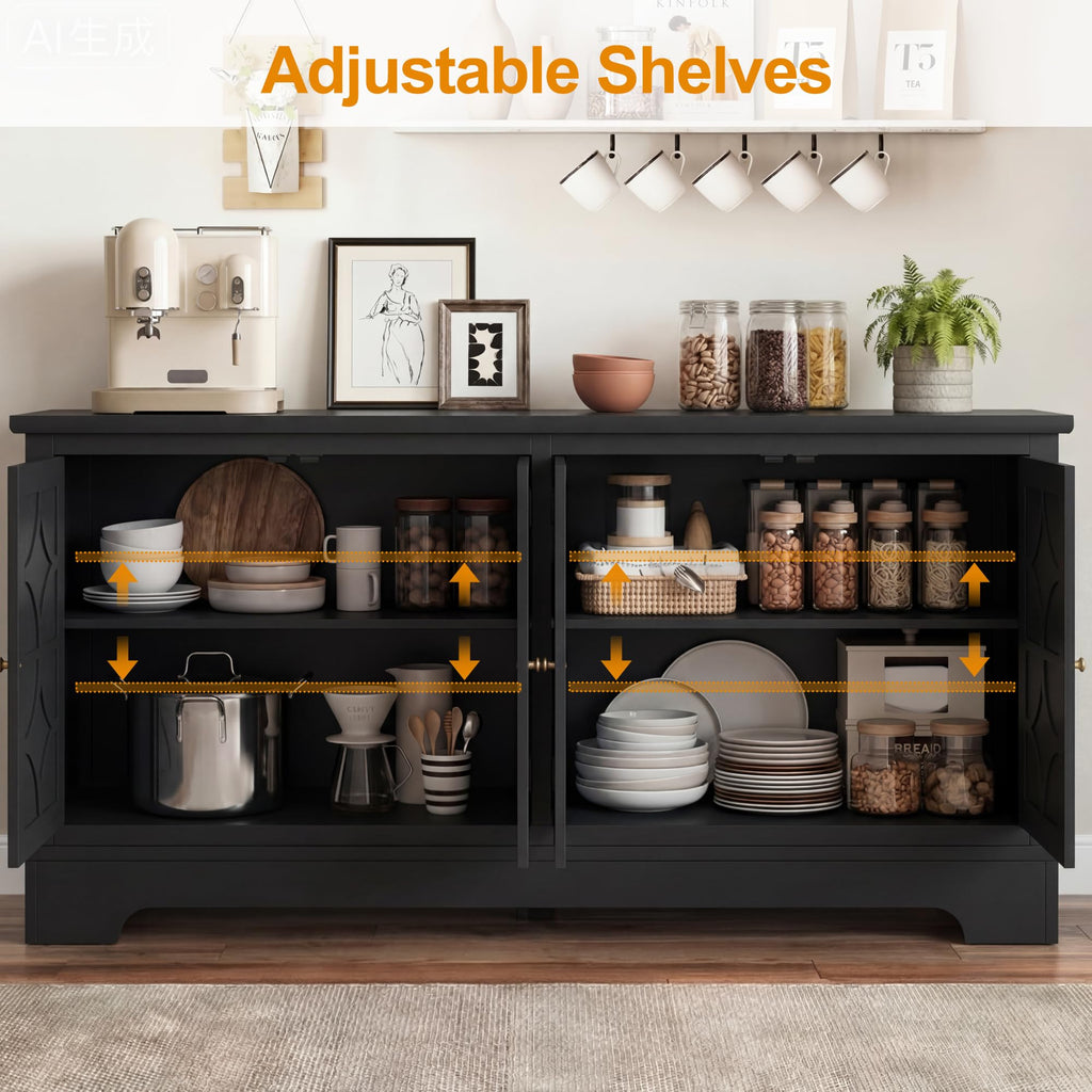 Sideboard Buffet Cabinet with Storage, Kitchen Coffee Bar, Black