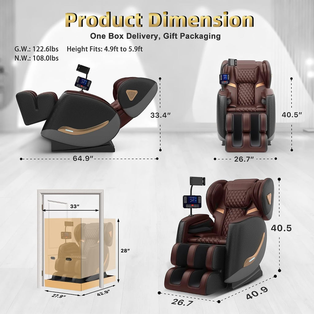 2026 Massage Chair Full Body, Zero Gravity Massage Chair Recliner - Upgraded 10-Point Roller, Heating, Airbags, Foot