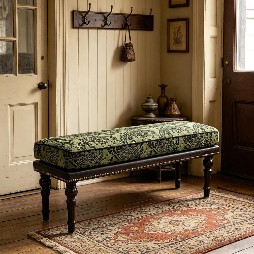 47" Upholstered Bed End Bench , Vintage Bed Bench | Vintage Solid Wood Bench with Detachable Washable Cover, Pattern