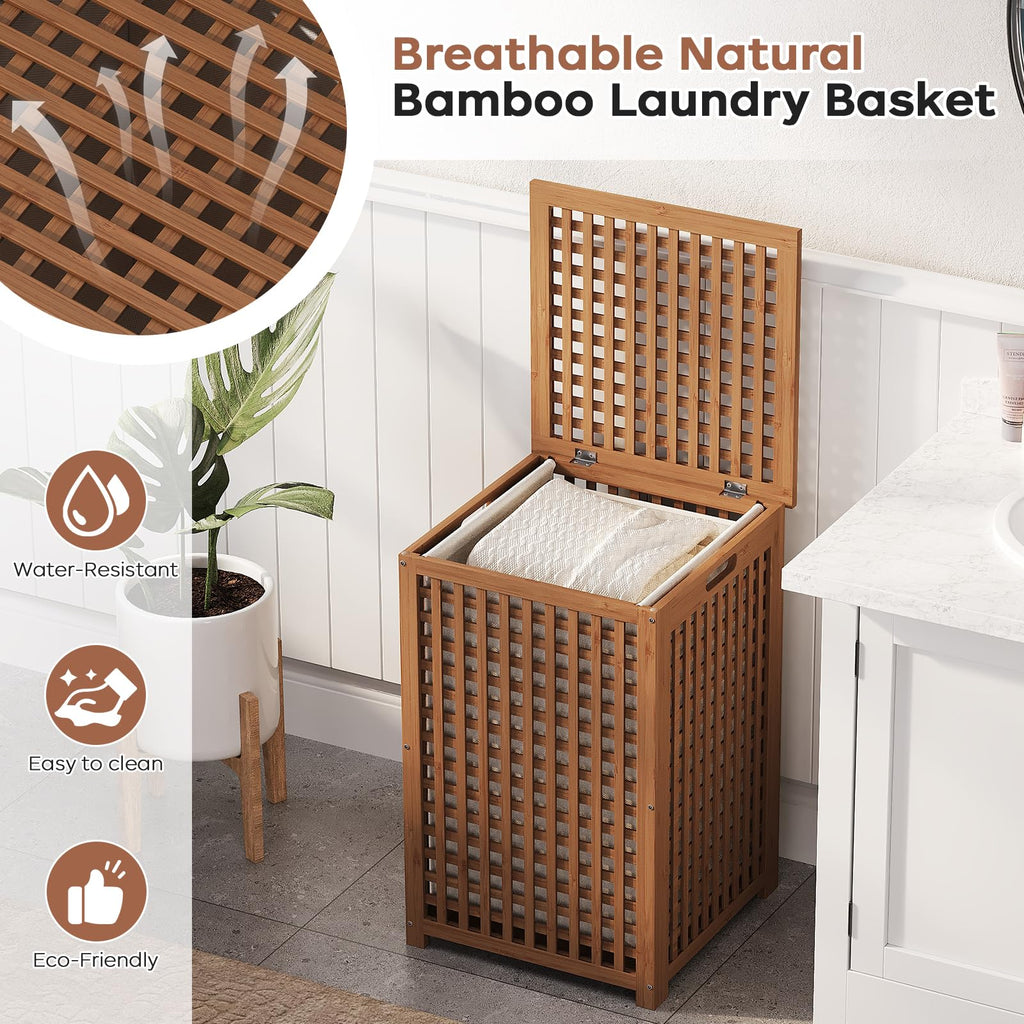Large Laundry Hamper with Lid, 120L Bamboo Clothes Basket with Liner