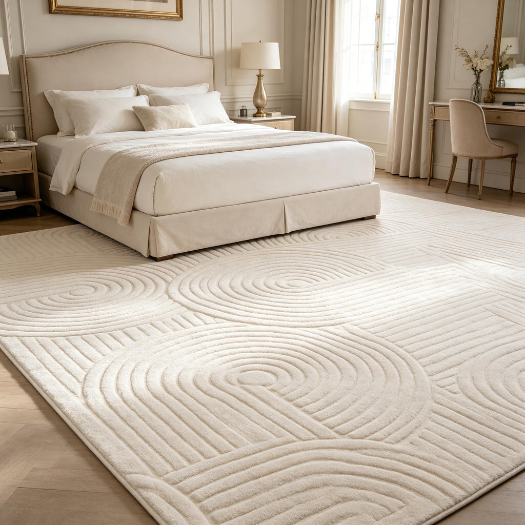 Beige Geometric Solid Area Rug, Washable Living Room Rug