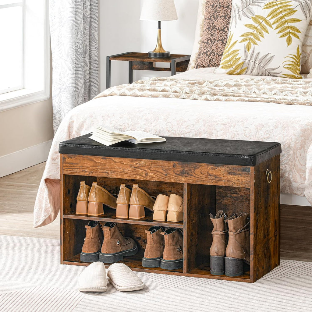 Shoe Storage Bench with Cushion, 32.3'' Entryway Bench with Lift Top Hidden Storage and Adjustable Shelves, Wooden