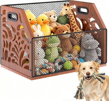 Dog Toy Basket, Chew-Proof Dog Toy Box, Wooden Pet Toy Storage