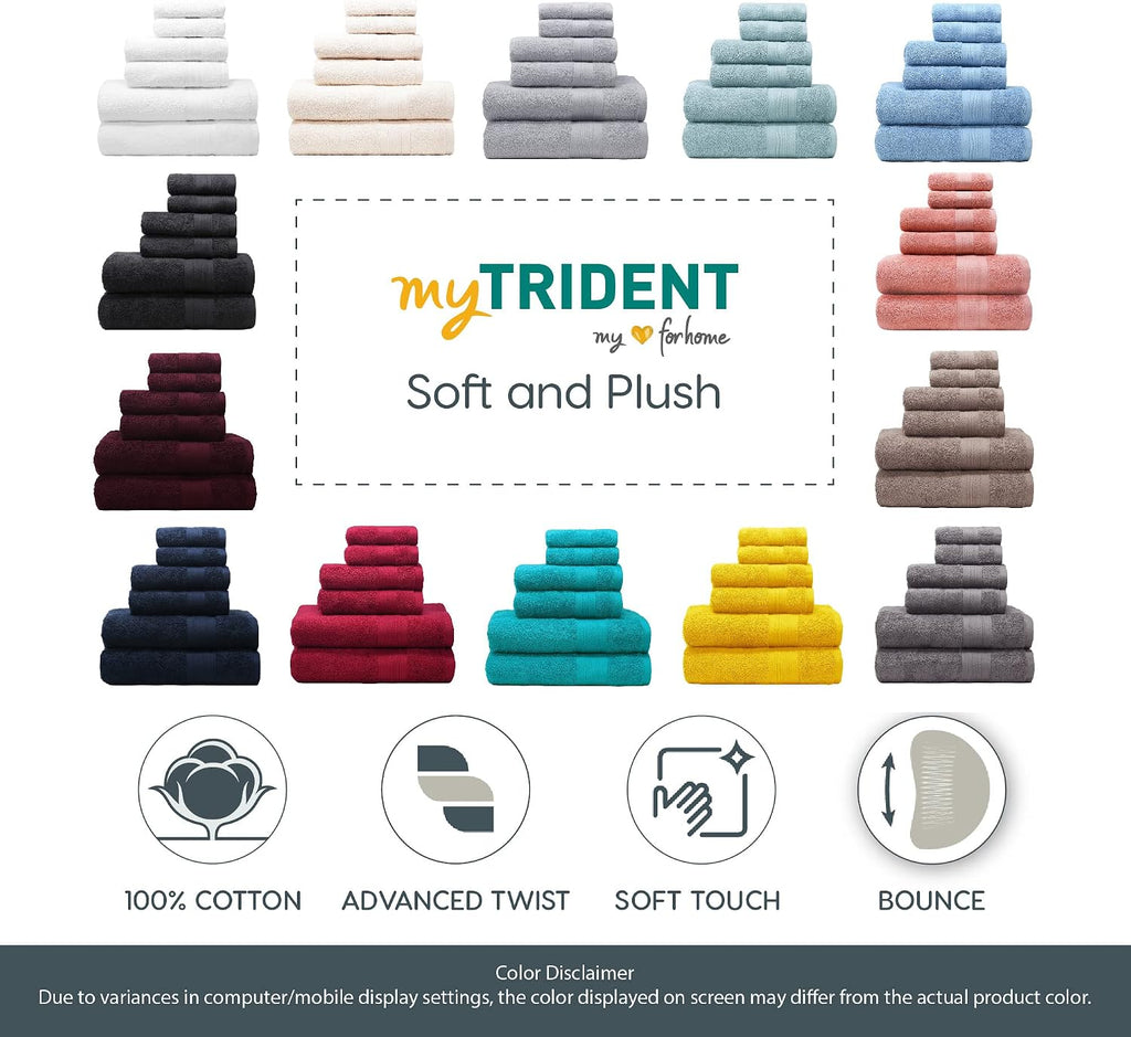 Soft & Plush Luxury Towel Set, 100% Cotton, 2 Bath Towels 2 Hand Towels 2 Washcloths Highly Absorbent Towels , 6