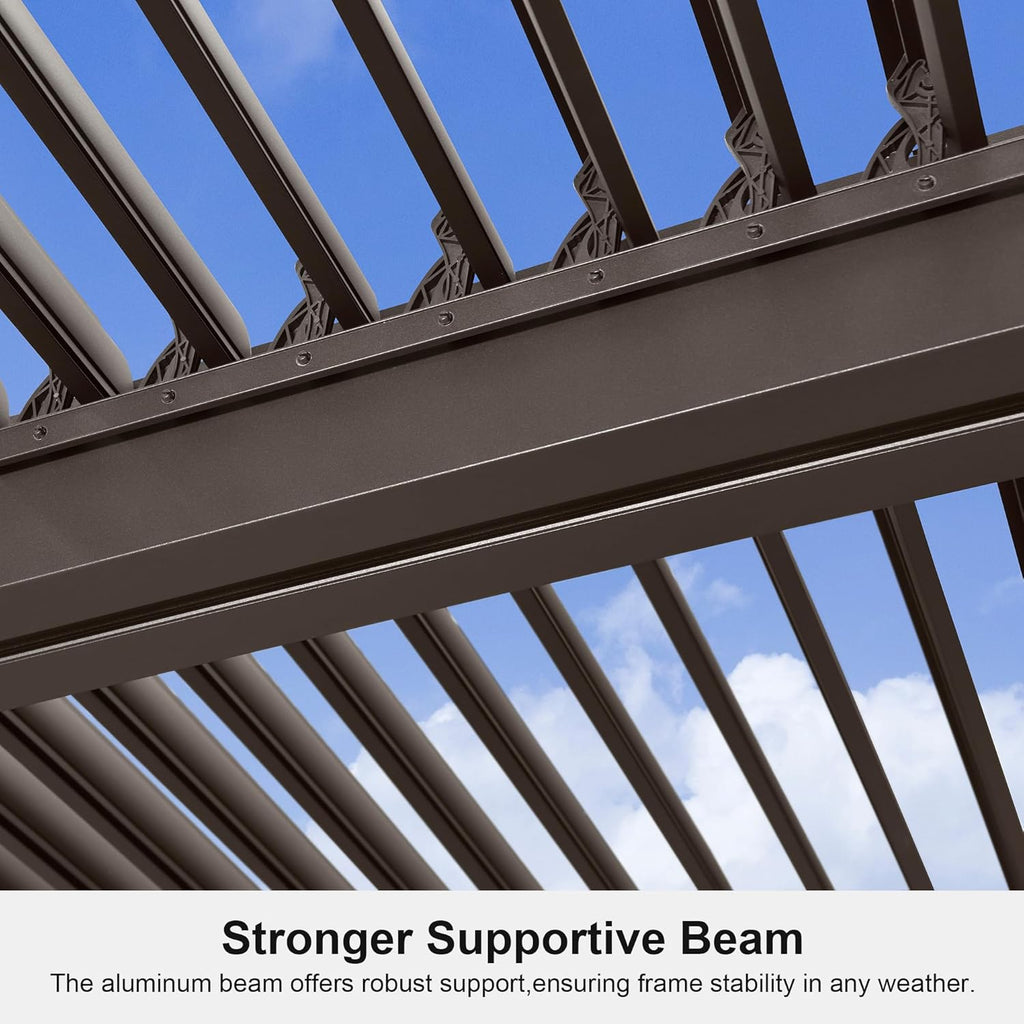 Outdoor 12' × 14' Louvered Pergola with Screens Patio Adjustable Aluminum Canopy Retractable Metal Roof for Deck