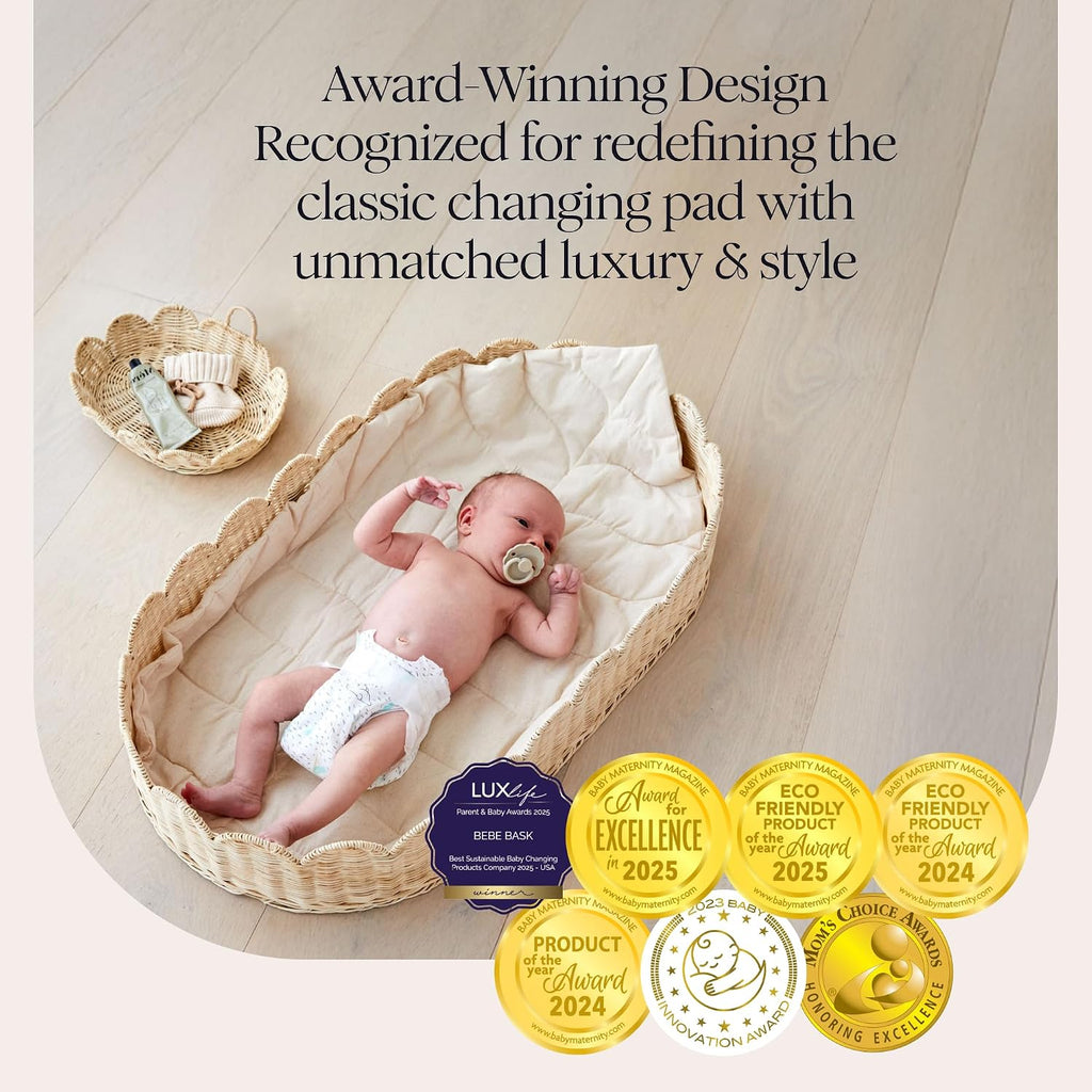 Premium Baby Changing Basket - Artisan-Crafted Scalloped Rattan - Changing Basket for Baby Dresser - All Accessories