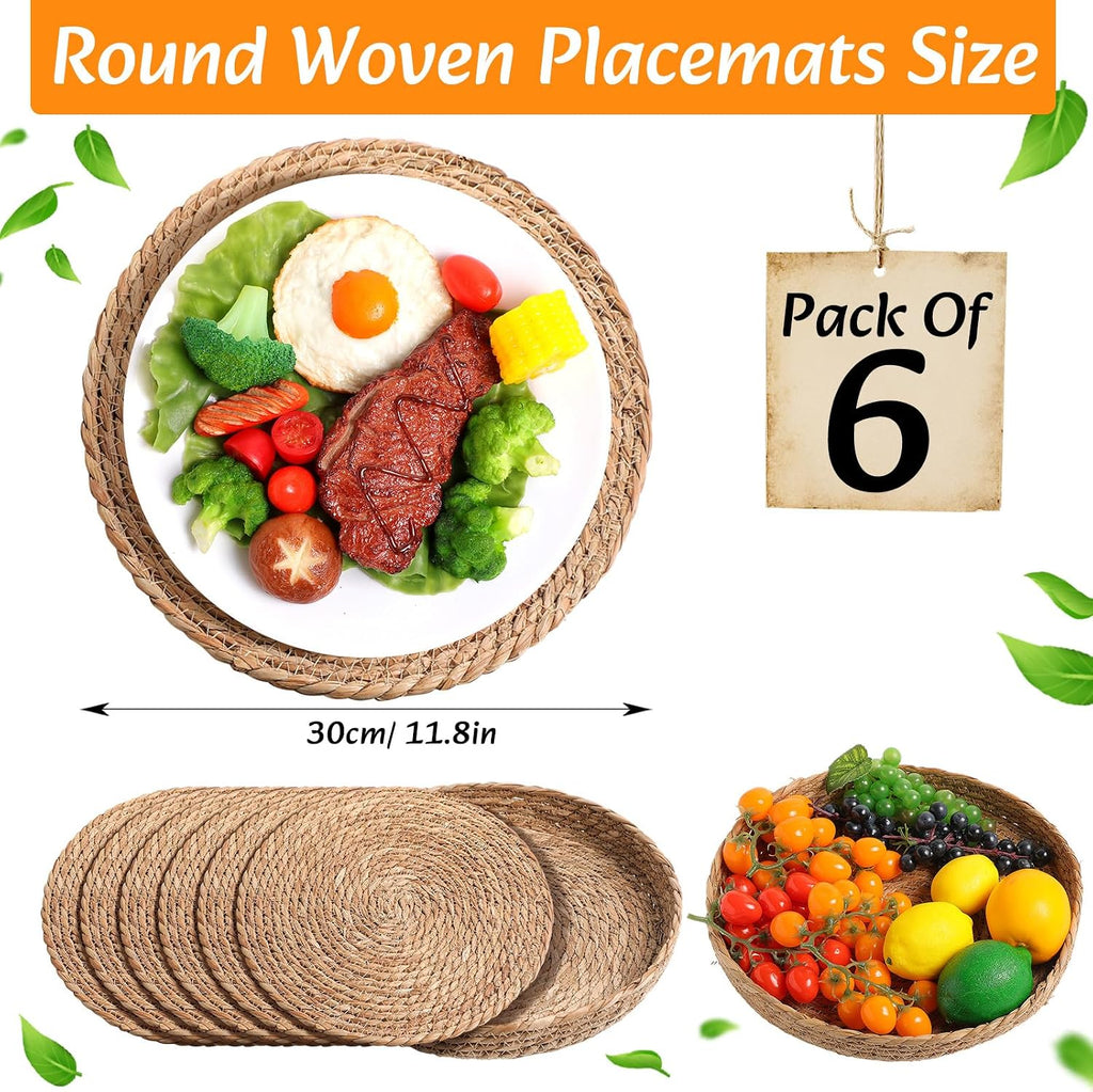 Boho Placemats 4/6/8 Set of Round Woven Placemat Macrame Style Bicolor Stitching Long Table Runner Farmhouse Rustic