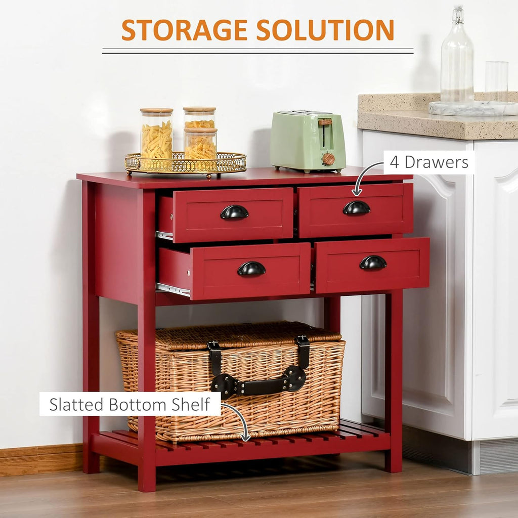Sideboard Buffet Cabinet with Storage, Modern Coffee Bar Cabinet with 4 Drawers and Slatted Bottom Shelf