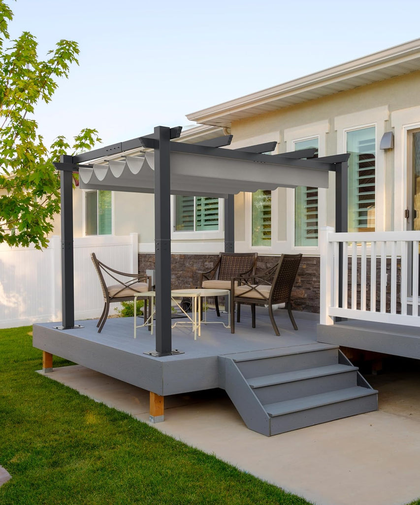 10x10 Ft Outdoor Aluminum Pergola with Upgraded Retractable Canopy, Outdoor Shelter Suitable for Gardens