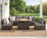 7 Piece Patio Furniture Set with 42" Fire Pit Table Outdoor Sectional Conversation Sofa Set with Comfortable Cushions