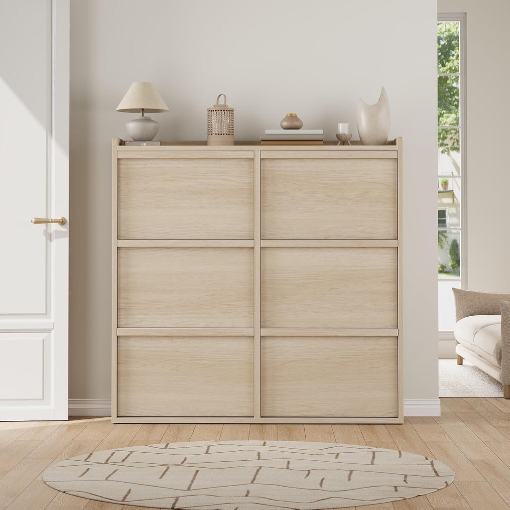 Shoe Cabinet, 6 Flip Drawers, Narrow Freestanding Shoe Organizer with Adjustable and Removable Shelves, Modern Wooden