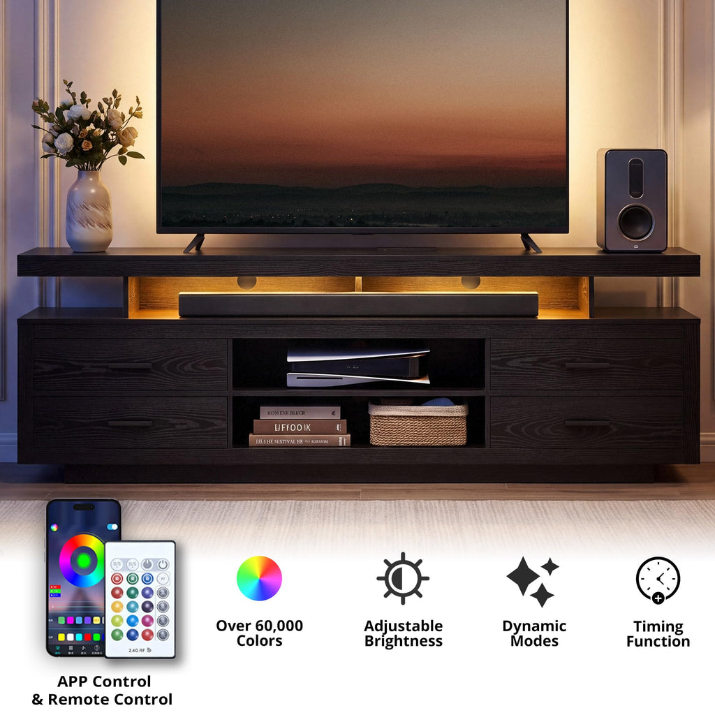 70" TV Stand for TVs up to 80", LED Entertainment Center, Black